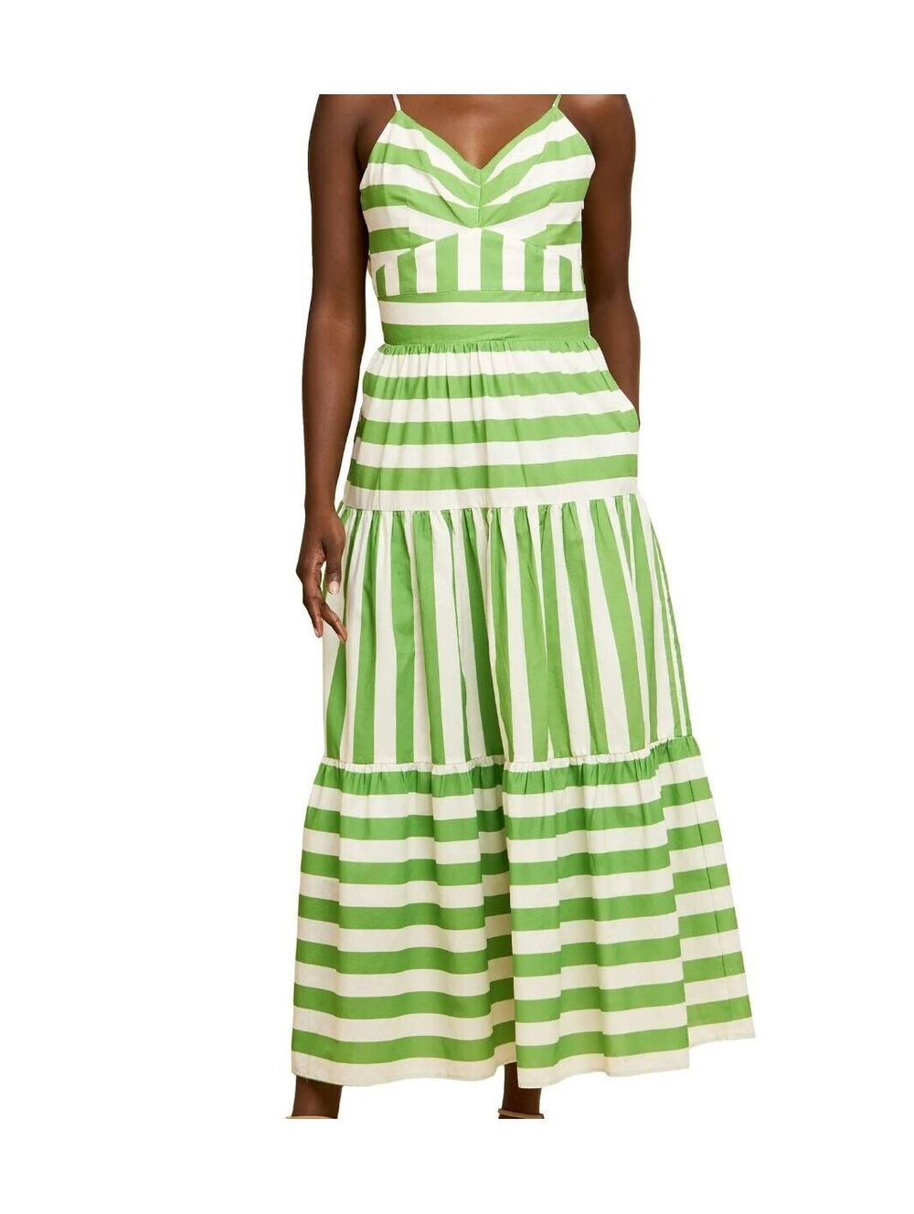 Ciebon Vivienne Maxi Sundress Size L Green White Striped Linen Blend